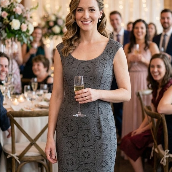 Adrianna Papell Gray Lace Midi Dress - Picture 2 of 7